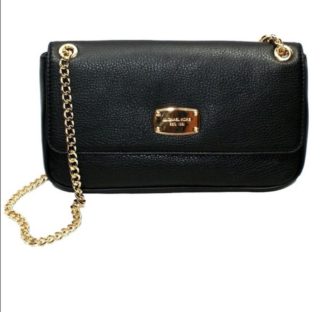 Michael Kors Small Black Leather Gold Chain Strap